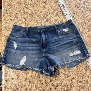 Aerie American Eagle Distressed Denim Shorts elastic waist Dark Blue